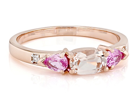 Peach Morganite, Lab Sapphire With White Zircon 18k Rose Gold Over