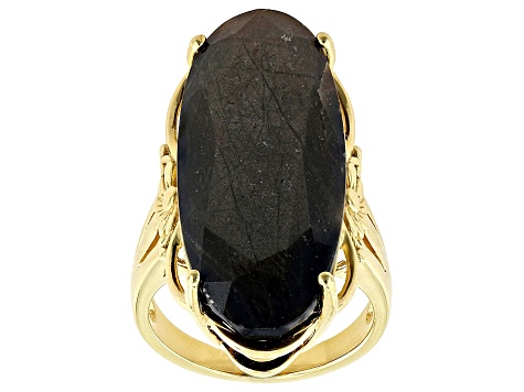 Golden Sheen Sapphire 18k Yellow Gold Over Sterling Silver Ring 27.21ct