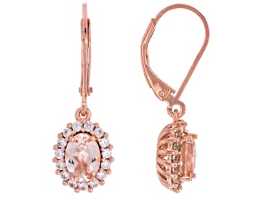 Morganite With White Zircon 18k Rose Gold Over Sterling Silver Earrings 1.75ctw