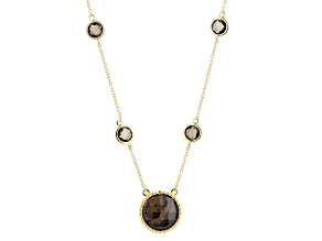 Golden Sheen Sapphire With Smoky Quartz 18k Yellow Gold Over Sterling Silver Necklace 1.53ctw