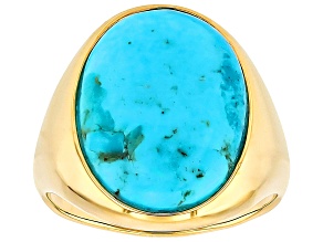 Blue Composite Kingman Turquoise 18k Yellow Gold Over Sterling Silver Ring