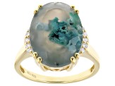 Blue Aquadite with White Lab Grown Diamond 18K Yellow Gold Over Sterling Silver Ring 6.87ctw