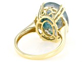 Blue Aquadite with White Lab Grown Diamond 18K Yellow Gold Over Sterling Silver Ring 6.87ctw