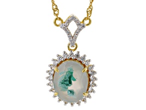 Blue Aquadite with White Zircon 18K Yellow Gold Over Sterling Silver Pendant with Chain 3.13ctw