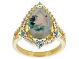 Aquadite™ with Swiss Blue Topaz & White Zircon 18K Yellow Gold Over Silver Ring 3.87ctw