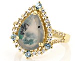 Aquadite™ with Swiss Blue Topaz & White Zircon 18K Yellow Gold Over Silver Ring 3.87ctw