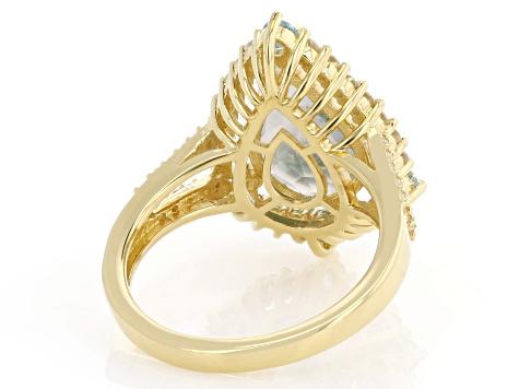 Aquadite™ with Swiss Blue Topaz & White Zircon 18K Yellow Gold Over Silver Ring 3.87ctw