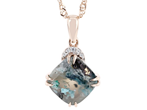 Blue Aquadite™ with White Zircon 18K Rose Gold Over Sterling Silver Pendant with Chain 3.44ctw