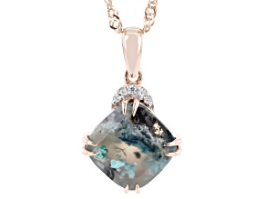 Blue Aquadite™ with White Zircon 18K Rose Gold Over Sterling Silver Pendant with Chain 3.44ctw