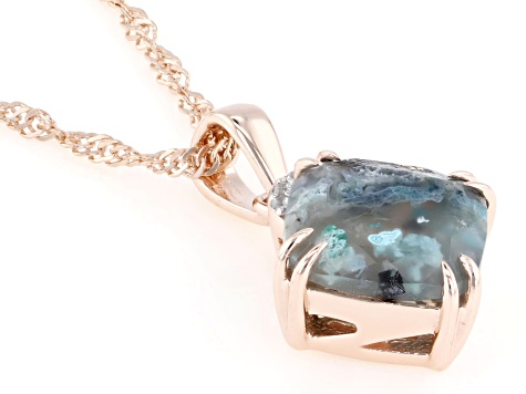 Blue Aquadite™ with White Zircon 18K Rose Gold Over Sterling Silver Pendant with Chain 3.44ctw