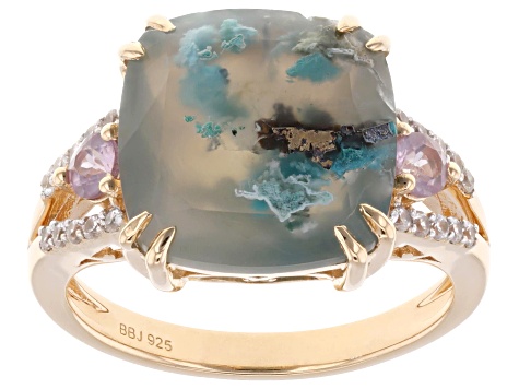 Aquadite™ with Color Shift Garnet and white Zircon 18K Rose Gold Over Sterling Silver Ring 4.84ctw