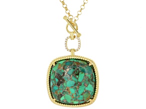 Green Composite Turquoise with White Zircon 18k Yellow Gold Over Sterling Silver Pendant with Chain