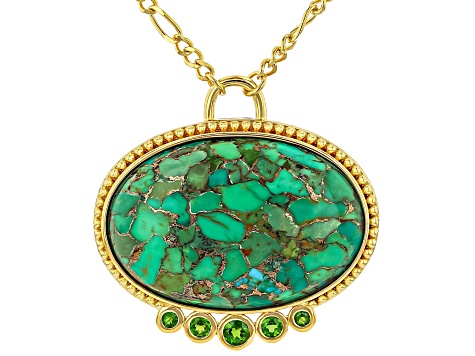 Green Composite Turquoise with Chrome Diopside 18k Yellow Gold Over Silver Pendant with Chain