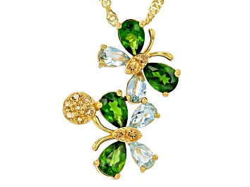 Picture of Chrome Diopside, Topaz and Citrine 18K Yellow Gold Over Silver Pendant with chain 3.12ctw