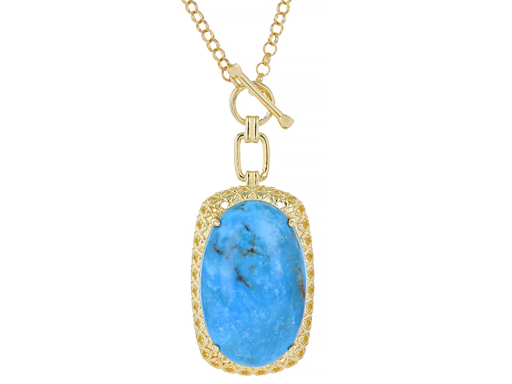 Blue Kingman Turquoise 18k Yellow Gold Over Sterling Silver Necklace