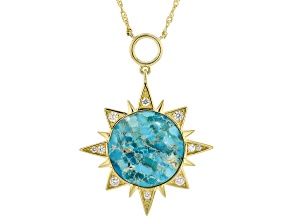 Blue Composite Turquoise With White Zircon 18k Yellow Gold Over Sterling Silver Necklace 0.61ctw