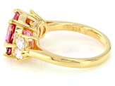 Pink Topaz with White Moissanite Fire® 18K Yellow Gold Over Sterling Silver Ring 5.68ctw