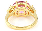 Pink Topaz with White Moissanite Fire® 18K Yellow Gold Over Sterling Silver Ring 5.68ctw