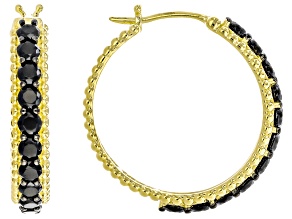 Black Spinel 18k Yellow Gold Over Sterling Silver Hoop Earrings 3.08ctw
