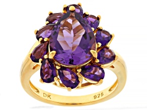 Purple Canela with African Amethyst 18K Yellow Gold Over Sterling Silver Ring 4.68ctw