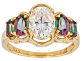 Strontium Titanate With Mystic Fire®  Green Topaz 18K Yellow Gold Over Sterling Silver Ring 3.82ctw