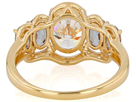 Strontium Titanate With Mystic Fire®  Green Topaz 18K Yellow Gold Over Sterling Silver Ring 3.82ctw