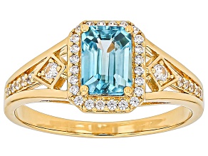 Blue Zircon With White Zircon 18k Yellow Gold Over Sterling Silver Ring 1.84ctw