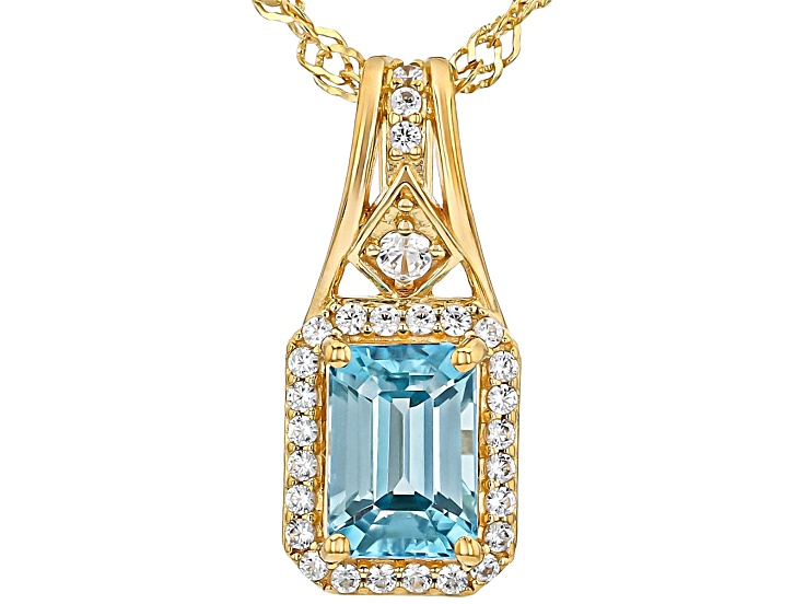 Blue Zircon With White Zircon 18k Yellow Gold Over Sterling Silver Pendant With Chain 1.75ctw