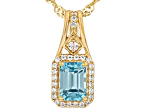 Blue Zircon With White Zircon 18k Yellow Gold Over Sterling Silver Pendant With Chain 1.75ctw