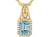 Blue Zircon With White Zircon 18k Yellow Gold Over Sterling Silver Pendant With Chain 1.75ctw