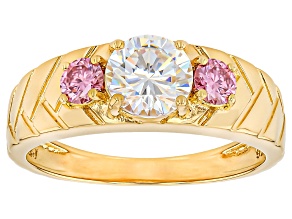 Strontium Titanate With Pink Moissanite Fire® 18k Yellow Gold Over Sterling Silver Ring 1.68ctw