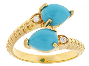 Sleeping Beauty Turquoise With Prazana® Lab Grown Diamond 18k Yellow Gold Over Silver Ring .04ctw