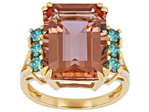 Color Change Zandrite(R) With Green Moissanite 18k Yellow Gold Over Sterling Silver Ring 7.14ctw