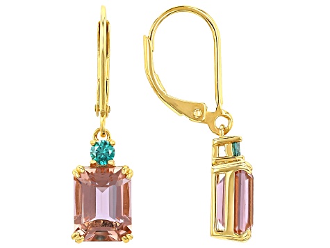 Color Change Zandrite(R) With Green Moissanite 18k Yellow Gold Over Sterling Silver Earrings 3.74ctw