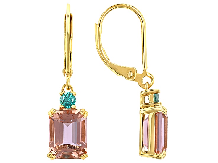 Color Change Zandrite(R) With Green Moissanite 18k Yellow Gold Over Sterling Silver Earrings 3.74ctw