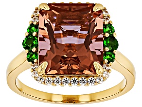 Color Change Zandrite(R) With Chrome Diopside & Zircon 18k Yellow Gold Over Silver Ring 5.37ctw