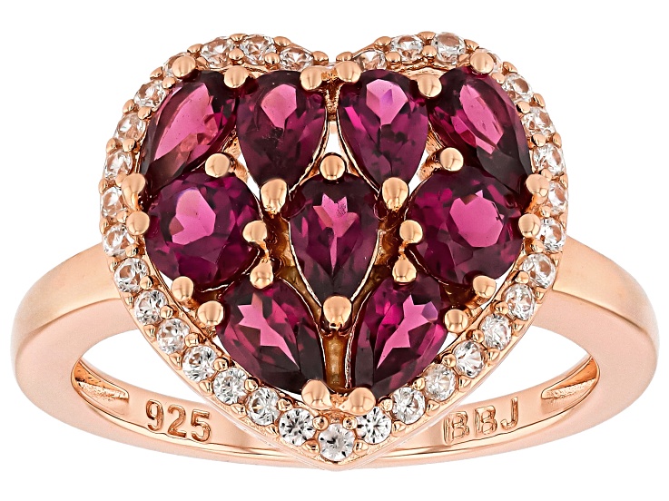Grape Color Garnet With White Zircon 18k Rose Gold Over Sterling Silver Ring 2.48ctw