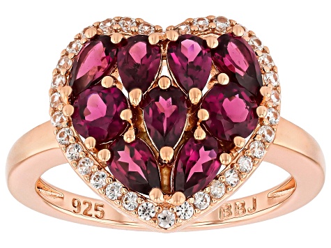 Grape Color Garnet With White Zircon 18k Rose Gold Over Sterling Silver Ring 2.48ctw