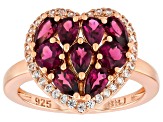 Grape Color Garnet With White Zircon 18k Rose Gold Over Sterling Silver Ring 2.48ctw