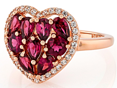 Grape Color Garnet With White Zircon 18k Rose Gold Over Sterling Silver Ring 2.48ctw
