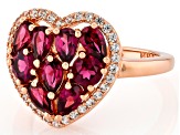 Grape Color Garnet With White Zircon 18k Rose Gold Over Sterling Silver Ring 2.48ctw