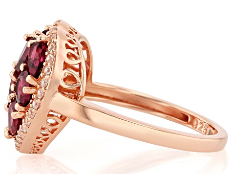 Grape Color Garnet With White Zircon 18k Rose Gold Over Sterling Silver Ring 2.48ctw