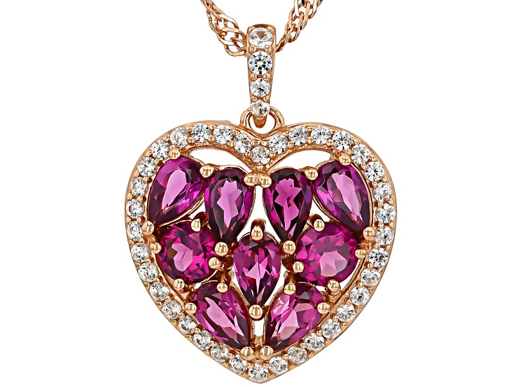 Grape Color Garnet With White Zircon 18k Rose Gold Over Sterling Silver Pendant W/Chain 2.57ctw