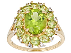 Green Peridot 18K Yellow Gold Over Sterling Silver Ring 4.29ctw