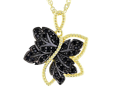 Black Spinel With White Zircon 18k Yellow Gold Over Sterling