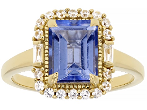 Butterfly Blue Topaz & White Zircon 18K Yellow Gold Over Sterling