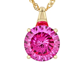 Pink Spin Fire Lab Created Sapphire 18K Yellow Gold Over Sterling Silver Pendant with Chain 7.82ct
