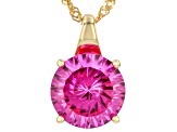 Pink Spin Fire Lab Created Sapphire 18K Yellow Gold Over Sterling Silver Pendant with Chain 7.82ct