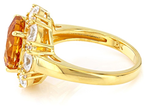 Rose Cut Yellow Citrine With White Zircon 18K Yellow Gold Over
