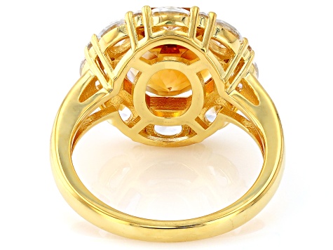 Rose Cut Yellow Citrine With White Zircon 18K Yellow Gold Over